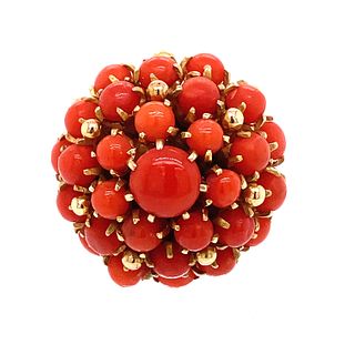 14k Coral Cluster Dome Ring