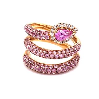 18k Pink Sapphire Diamond Snake Ring