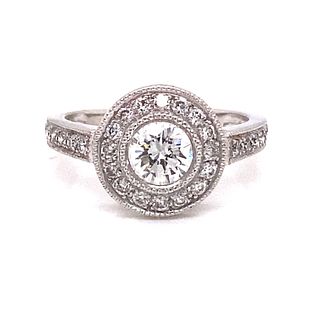 18k Diamond Halo Round Engagement Ring