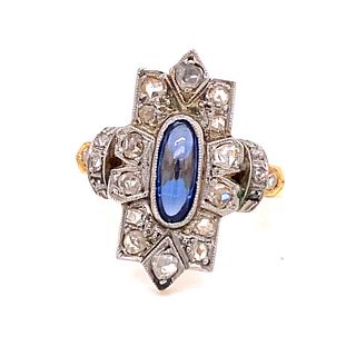 Art Deco 18k Platinum Sapphire Diamond Ring