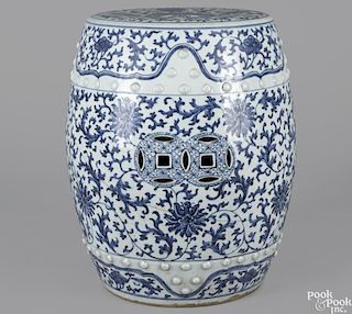 Chinese Qing dynasty blue and white porcelain garden seat, 18 1/2'' h.