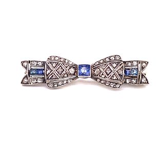 1920Õs 18k Platinum Diamond Sapphire Bow Brooch