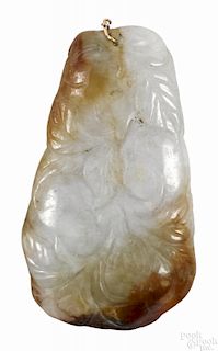 Chinese carved pale celadon and russet jade pendant, both sides carved with fruit, 2 1/2'' l.