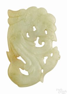 Chinese carved yellow jade pendant, likely Han Dynasty, depicting a dragon and a mouse, 2 3/4'' l.