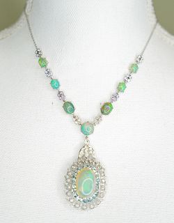 18k Diamond Opal Aqua Pendant