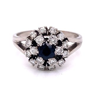 14k Diamond Sapphire Cluster Ring
