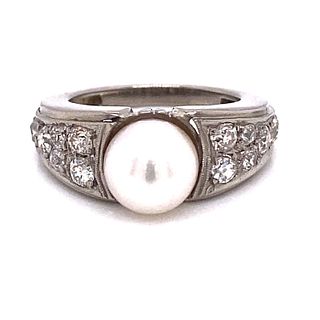 18k Diamond Pearl Ring