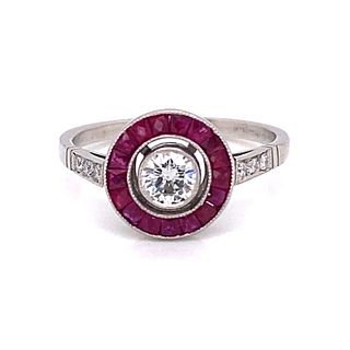 Platinum Ruby Diamond Halo Ring