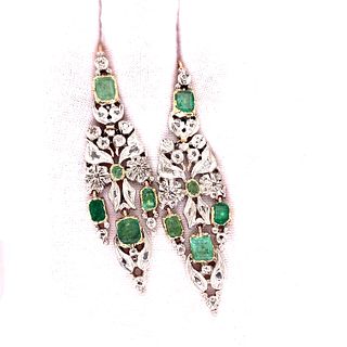 Georgian 15k Diamond Emerald Earrings