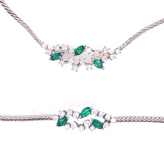 14k Diamond Emerald Bracelet Necklace Set