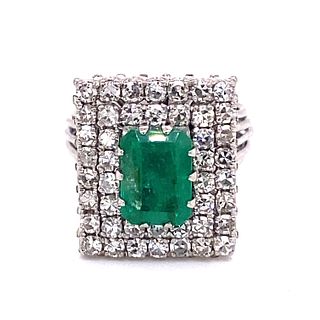 1970Õs 18k Diamond Emerald Rectangle Ring
