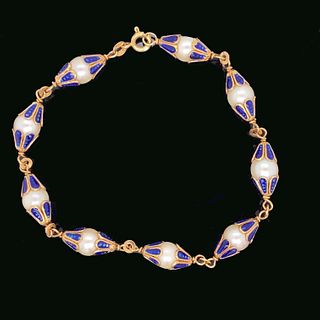 18k Blue Enamel Pearl Bracelet