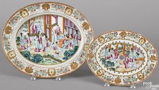 Chinese export porcelain rose mandarin platter and mazarin, 19th c., 12 3/4'' l., 15 1/2'' w.