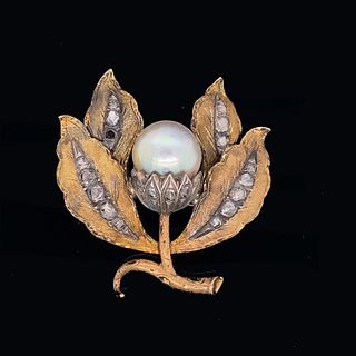 French Georgian 18k Diamond Pearl Brooch