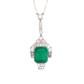 Platinum Emerald Diamond Pendant