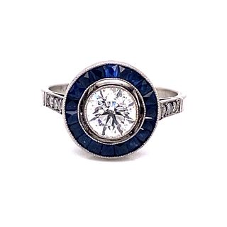 Platinum Diamond Sapphire Halo Ring
