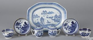 Chinese export blue and white porcelain 19th c., to include two Nanking cups and saucers