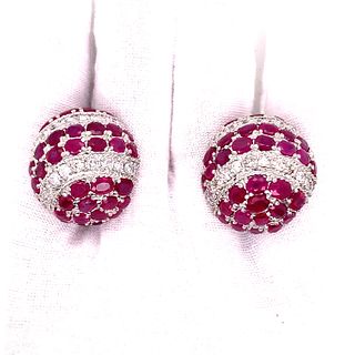 Platinum Ruby Diamond Round Earrings