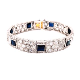 Art Deco Platinum Gold Diamonds & Sapphire Bracelet