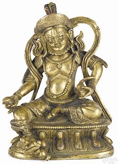 Sino Tibetan bronze seated deity, 18th c., 3 7/8'' h.