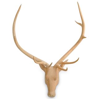 Folk Art Carved Wood Deer Head