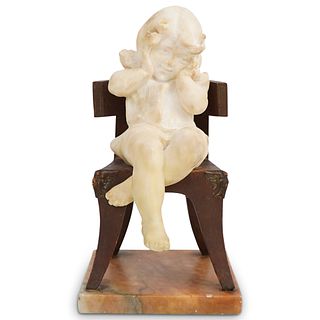 19th Cent. Alabaster and Wood Sculpture