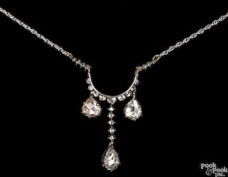 Gold and diamond drop necklace, yellow gold setting and later white gold chain