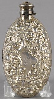Dominick and Haff repoussé sterling silver flask, late 19th c., 5 3/8'' h., 3.2 ozt.