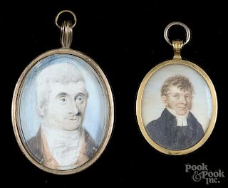 Two English miniature portraits on ivory, 19th c.