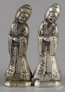 Pair of Continental 800 silver seals in the form of Oriental figures, 2 3/4'' h., 3.6 ozt.