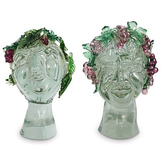 Pair Of "Pezzo Unico" Murano Glass Figural Busts