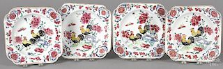 Chinese Qianlong period set of four famille rose rooster plates, 8 1/4'' w.