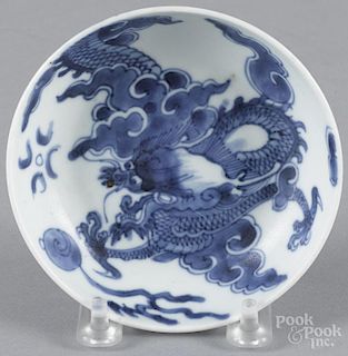 Chinese blue and white porcelain saucer with Yongzheng mark and of the period, 4 3/8'' dia.