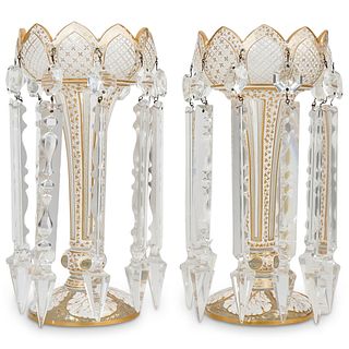 Pair Of Signed Bohemian Glass and Crystal Lusters