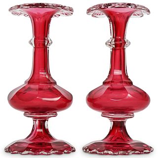 Pair of 19th Cent. Cranberry Glass Vases