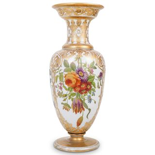 Antique French Hand Painted Opaline Glass Vase
