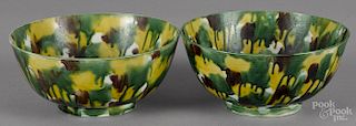 Pair of Chinese Sancai glaze porcelain bowls, 3 1/4'' h., 7'' dia.