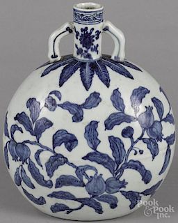 Chinese blue and white porcelain moon flask with pomegranate branches, 10 1/2'' h.