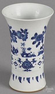 Chinese transitional blue and white beaker vase with underglaze blue floral decoration