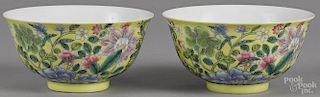 Pair of Chinese famille rose porcelain bowls with Yongzheng mark, but probably later, 3'' h.