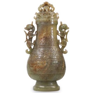 Chinese Carved Jade Archaic Urn