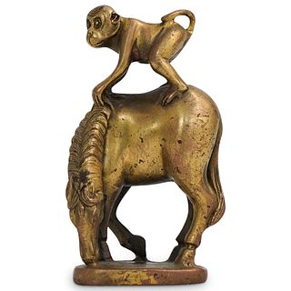 Chinese Gilt Monkey On Horse Bronze