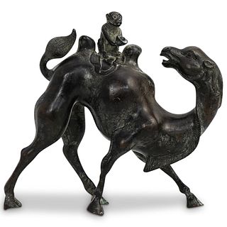 Antique Chinese Monkey On Camel Bronze