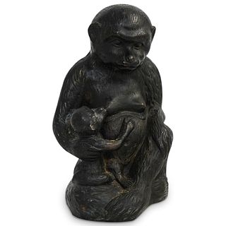 Chinese Monkey With Baby Bronze