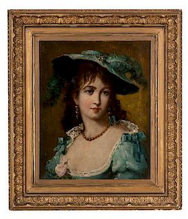 Portrait of a Woman in a Blue Hat and Dress 