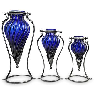 (3 Pc) Moroccan Glass Lantern Vases