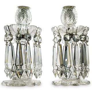 Pair Of Antique Crystal Cut Candle Holders