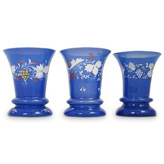 (3 Pc) Antique French Enamel Opaline Glass Cups