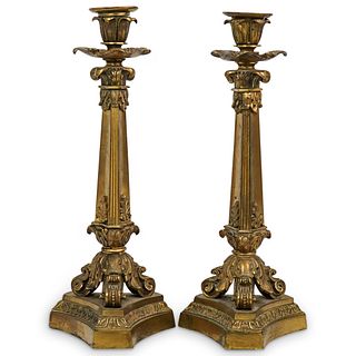 French Empire Style Gilt Metal Candle Sticks