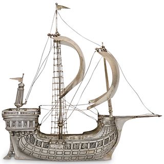 Silver Plated Galleon Sailing Model Ship